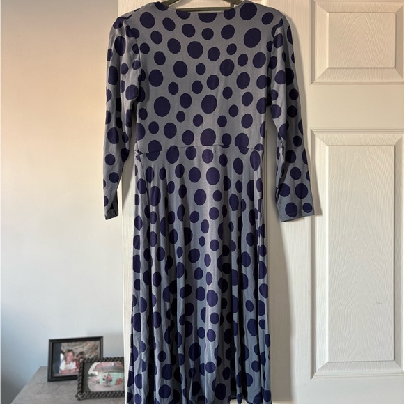 Boden Polka Dot V-Neck Wrap Dress in Blue - Picture 3 of 7